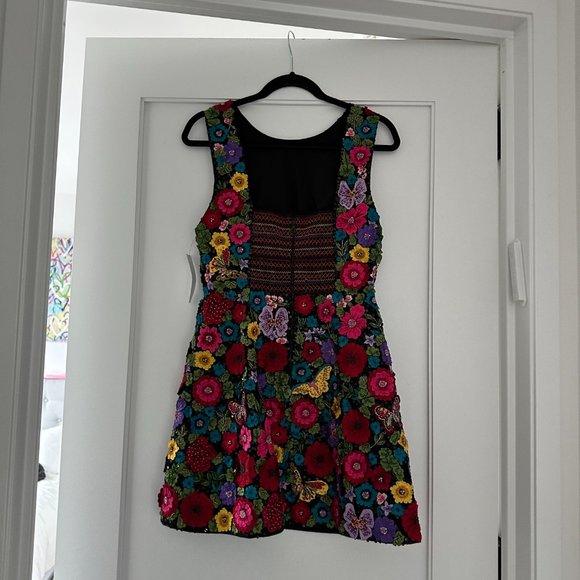 Alice + Olivia Lindsey A-line Mini Dress Multicolor Allover Floral Embroidery - Picture 11 of 12